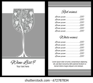 Wine list with a glass of wine. Vector.