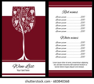 Wine list with a glass of wine. Vector.
