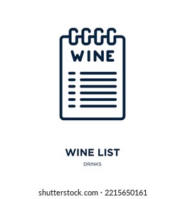 Weinliste Symbol aus der Getränkesammlung. Dünne lineare Weinliste, Vorlage, Balkenumriss einzeln auf weißem Hintergrund. Zeilenvektorweinliste, Symbol für Web und Mobile