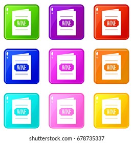 Wine list icons of 9 color set isolated vector illustration