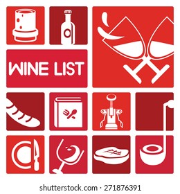 wine list, wine icons set