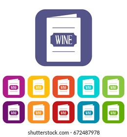 Wine list icons set vector illustration in flat style In colors red, blue, green and other