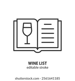 Wine list line icon. Editable stroke. Vector illustration.