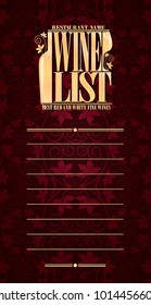 Wine list long violet with grape leaves.Vector illustration