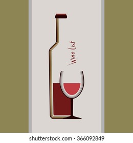 Wine list menu with bottle and glass for cafe and restaurant.
