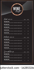 Wine list menu card black design vector font is futura and quentin text and background are on seperate layers