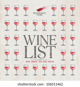 Plantilla de diseño de tarjeta de menú Lista de vinos.