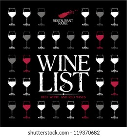 Wine list menu card design with glasses of red wine
