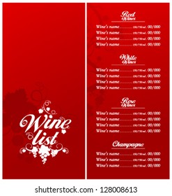 Wine List Menu Card Design template.