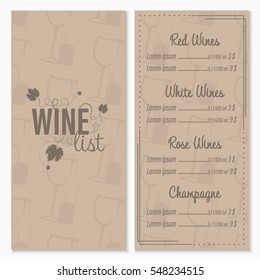 Wine List Menu Card Design Vector Stock Vector (Royalty Free) 548234515 ...