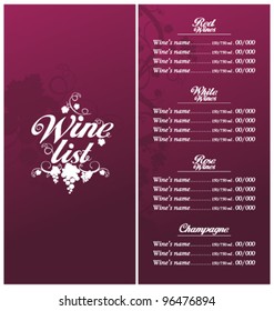 Wine List Menu Card Design template.