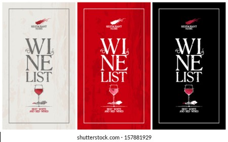 Wine list menu cards collection.