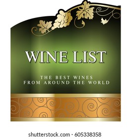 Wine list menu design decorated template with ripe golden grape branch.