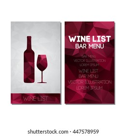 Wine List Menu with pink polygonal bottle and glass concept background