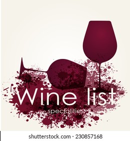 Wine list menu with red glasses and blotched design