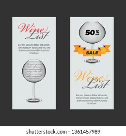 Wine list menu template on white and black with bottle and glass