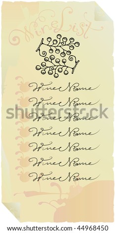 wine list old paper label drawing