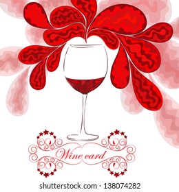 Wine list for restaurant with an abstract glass of red wine