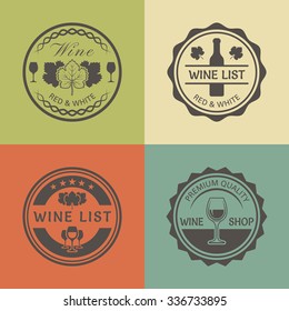 Wine list and wine shop set of vector vintage round colored labels, badges or emblems 