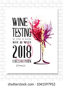 Wine List Template For Bar Or Restaurant Menu Design. Creative Artistic Background With Color Paint Splashes And Wineglass.