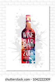 Wine list template for bar or restaurant menu design. Creative artistic background with color paint splashes.