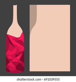 Wine list template with low-poly red wine bottle, isolated on dark background