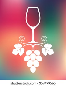 Wine. Logo. Abstract glass with grape on smooth background