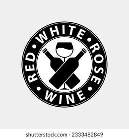 Wine logo with wine bottle and wineglass. Vector Illustration