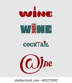 Wine logo design collection. Typography concept for vineyard. Abstract winery sign. Vector template.