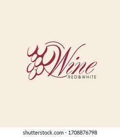 Wine logo design with creative typography and grapes graphic. Vector logotype for wine cellar or vineyards business. Drinks symbol idea.