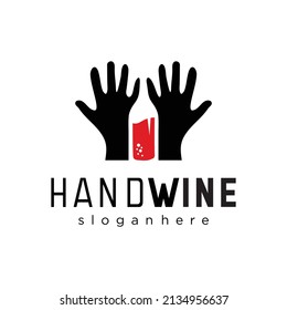Wine logo design idea with wine bottle in hand. Abstract winery sign Concept for vineyard Stock Vector