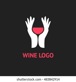 Wine logo design idea with wine glass in negative space. Abstract winery sign. Concept for vineyard.