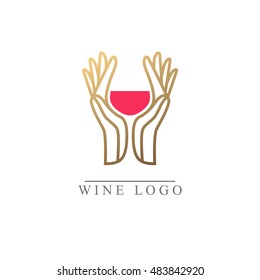 Wine logo design idea with wine glass in negative space. Abstract winery sign. Concept for vineyard.