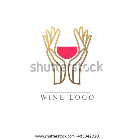 Wine logo design idea with wine glass in negative space. Abstract winery sign. Concept for vineyard.