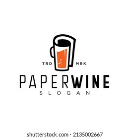 Wine logo design idea with paper roll .Abstract winery sign Concept for vineyard Stock Vector