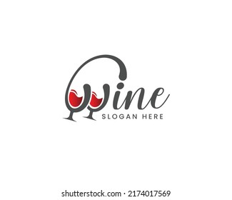 Wine logo design, letter w with wine logo wine or vine vector logo