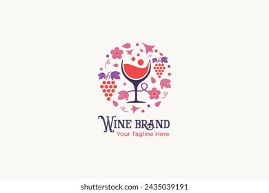 Wine logo design, red wine logo design liquor logo design with grapes and glass icon creative logo illustration editable vector template download