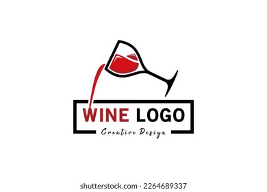 Wine logo design template with concept of glass pouring wine water