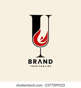 Wine logo design template with letter U. Suitable for wine business.