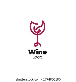 Wine logo design template with line art style