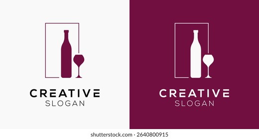 Wine logo design templates. Modern isolated Glass with Bottle symbols for Beverage and Bar