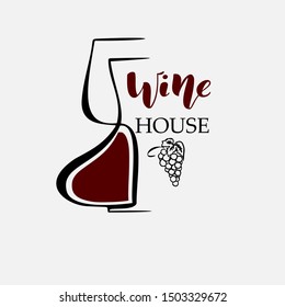 Wine logo design template.Text best wine list. Sketch glass , decanter and grape. Vector illustration design for poster, banner,print invitations.