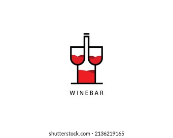 vector de diseño del logotipo del vino. Ilustración con el icono de vidrio y botella.