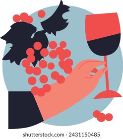 Wine logo. Flat vector. Hand holding glass with wine