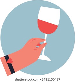 Wine logo. Flat vector. Hand holding glass with wine