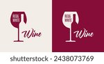 Wine Logo WIth Wine Glass And Bottle On Red And White Background