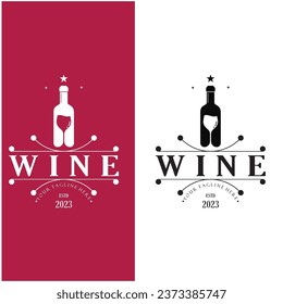 Logo del vino con copas de vino y botellas.para discotecas, bares, cafeterías y tiendas de vinos.