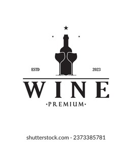 Wine logo with wine glasses and bottles.for night clubs,bars,cafe and wine shops.