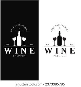 Wine logo with wine glasses and bottles.for night clubs,bars,cafe and wine shops.