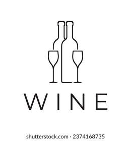 Wine logo with wine glasses and bottles.for night clubs,bars,cafe and wine shops.
